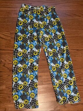 Kids Blue & Yellow Smiley Fleece Pajama Pants